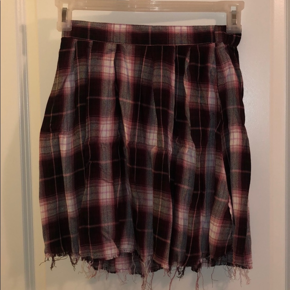 Raw Edge Plaid Skirt